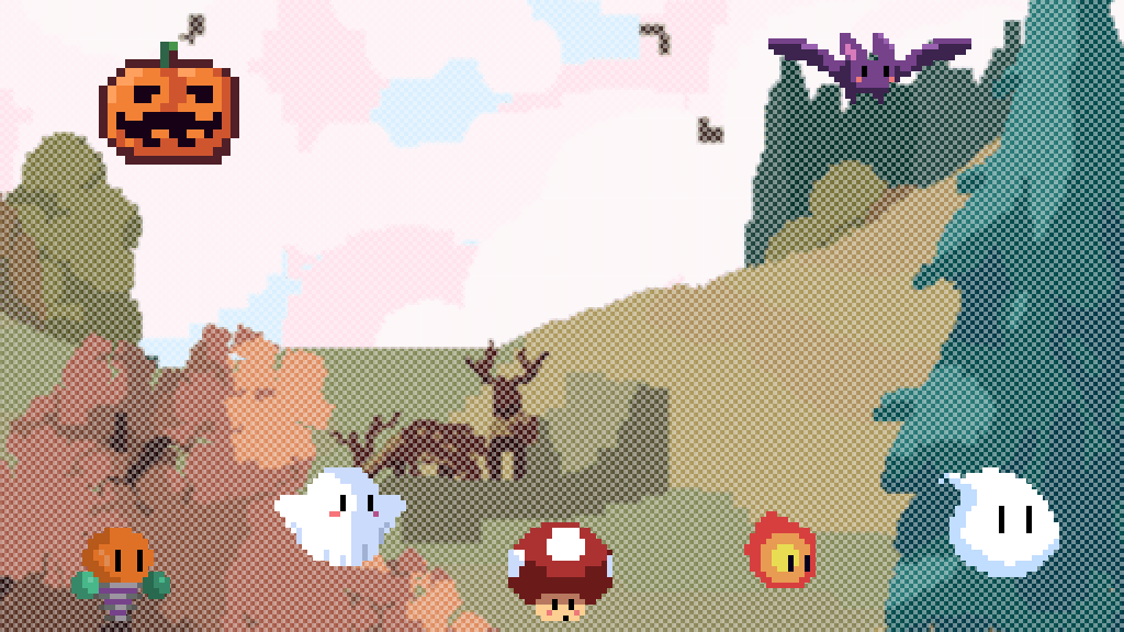Halloween friends walking through an autumn forest